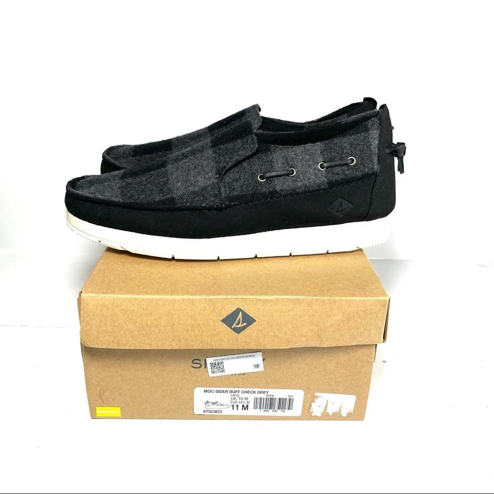 Sperry Top-Sider Mens‎ Moc-Sider Slip On Shoes Wool Black/Gray Plaid